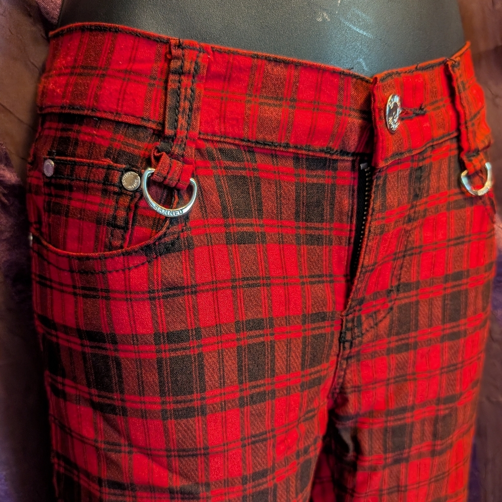 Alternative Red ♥️ Black Plaid Pants D-rings Punk Goth Hot Topic Christmas Emo S